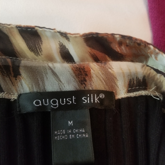 August Silk black sweater w leapoard bow blouse look - size M - Picture 6 of 8